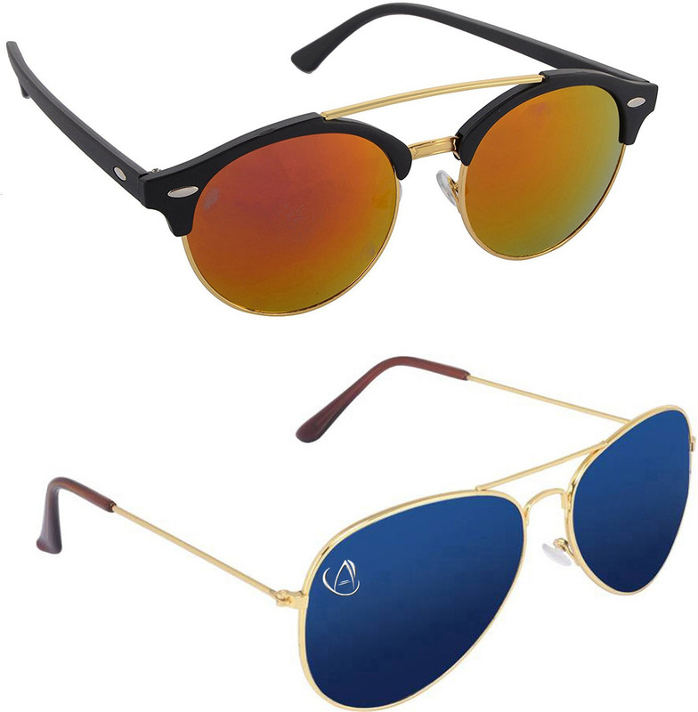 Aventus Round, Aviator Sunglasses(Red, Blue)
