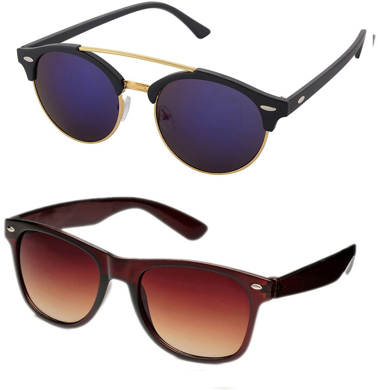 Aventus Round, Wayfarer Sunglasses(Blue, Brown)