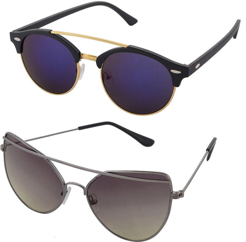 Aventus Round, Cat-eye Sunglasses(Blue, Green)