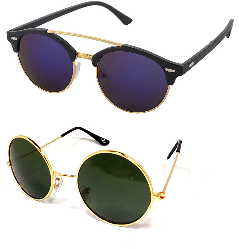 Aventus Round, Clubmaster Sunglasses(Blue, Green)