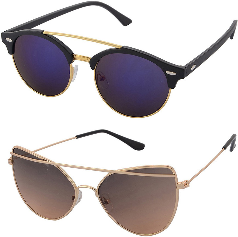 Aventus Round, Cat-eye Sunglasses(Blue, Brown)