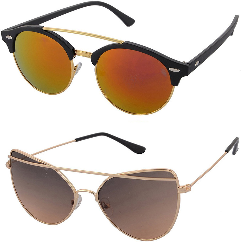 Aventus Round, Cat-eye Sunglasses(Red, Brown)