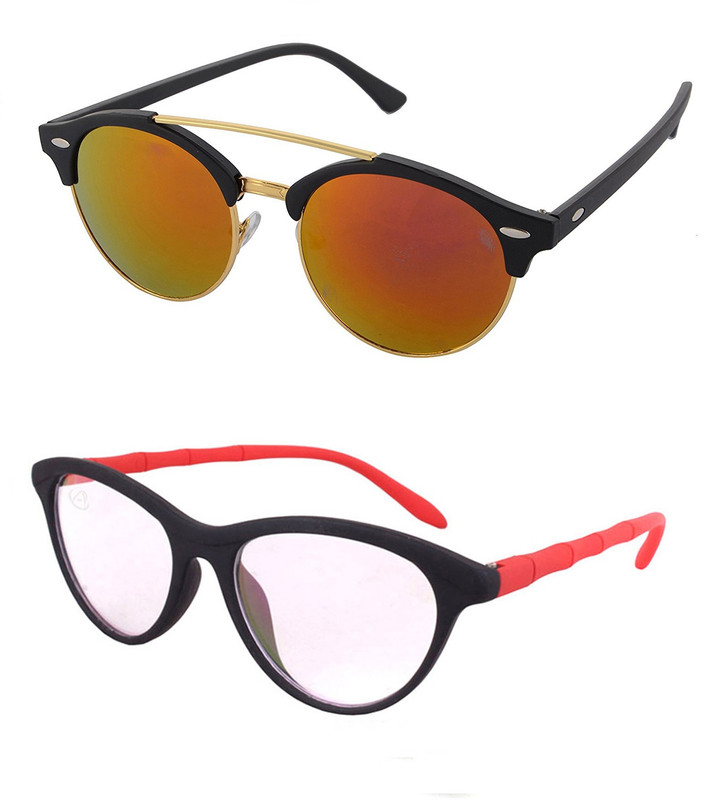 Aventus Round, Cat-eye Sunglasses(Red, Clear)