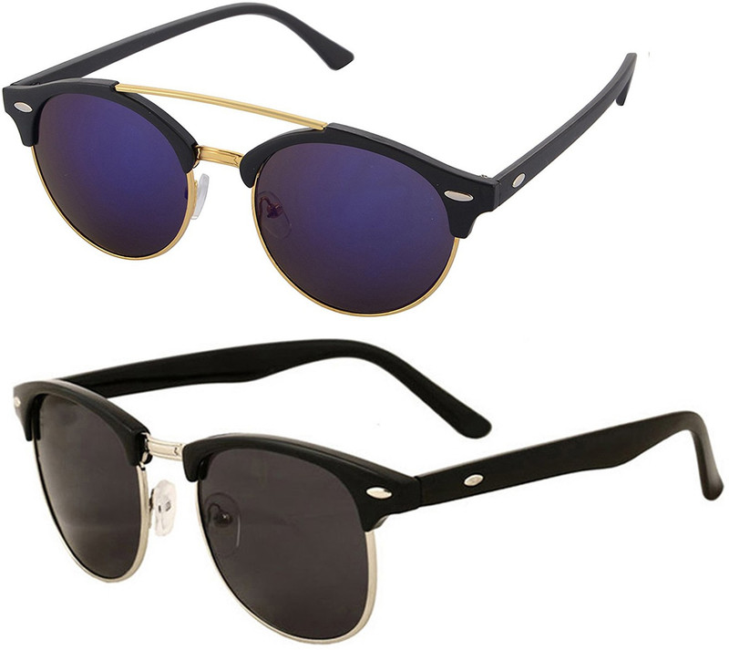 Aventus Round, Clubmaster Sunglasses(Blue, Black)
