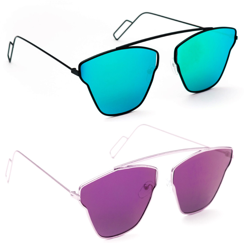 TheWhoop Aviator Sunglasses(Green, Violet)