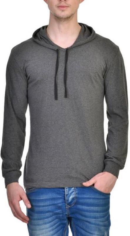 steadman Solid Men Hooded Grey T-Shirt