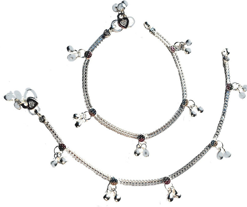 ankit collection " 8.5 Inch " Sterling Silver Anklet(Pack of 2)