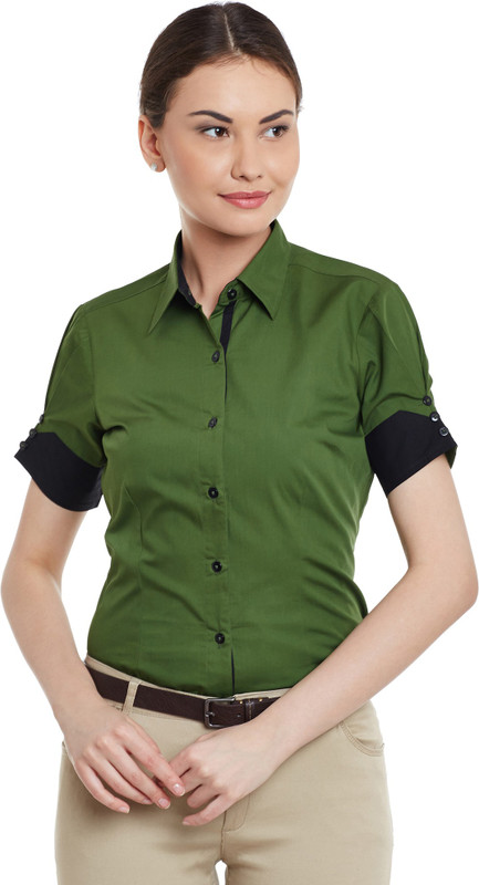 Dazzio Women Solid Casual Green Shirt 