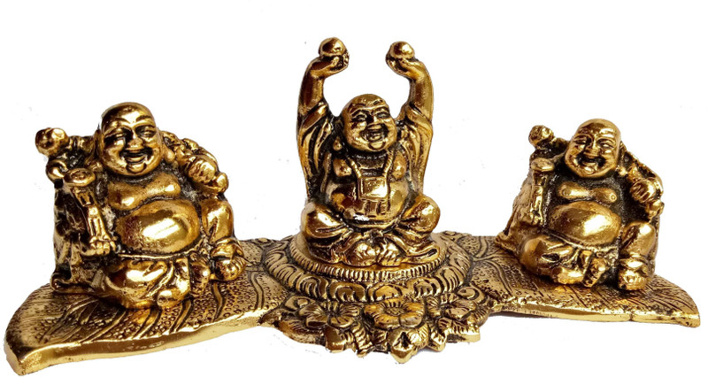 rci handicrafts laughing Budha Gold Plated Decorative Showpiece  -  10 cm(Aluminium, Gold)