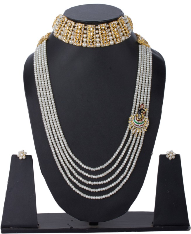 Bling N Beads Mother of Pearl Jewel Set(White, Gold)