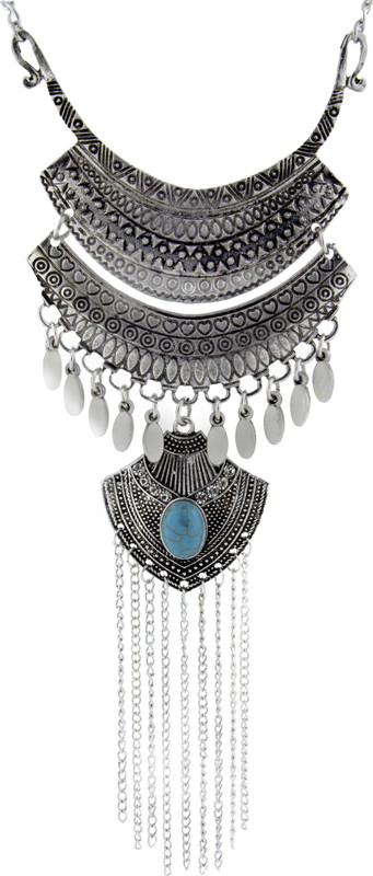 the jewelbox Tribal Bohemian Turquoise Black Silver Plated Brass Necklace