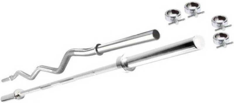 home 2 gym COMBO OF 3 FEET CURL BAR & 3 FEET STRAIGHT BAR WITH 4 LOCKS Weight Lifting Bar(Silver)