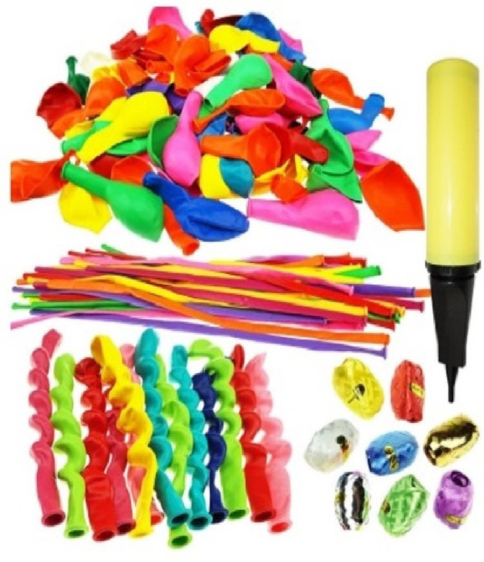 PartyballoonsHK 140 Pieces Party Balloons with Hand Air Inflator and 8 colors of Crimped Curling Ribbons -Birthday Decoration Combo(Birthday Balloon Combo) PartyballoonsHK 140 Pieces Party Balloons with Hand Air Inflator and 8 colors of Crimped Curling Ribbons -Birthday Decoration Combo(Birthday Balloon Combo)