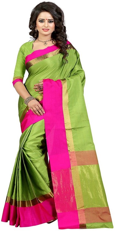 Alka Fashion Self Design Tant Cotton Blend Saree(Green)