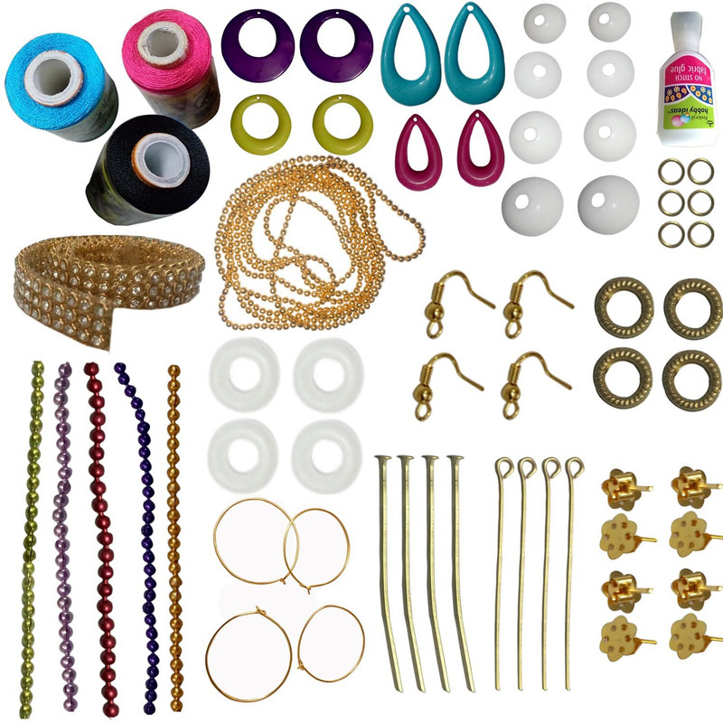 craftkit jewellery making mini kit with pink, black and skyblue silk thread