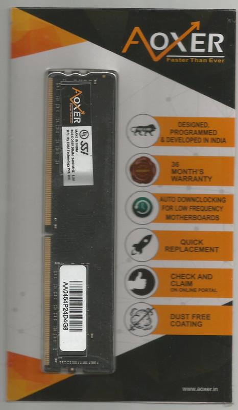 Aoxer Desktop RAM 2017-07 DDR4 8 GB PC (AAP24D4G8)(Black)