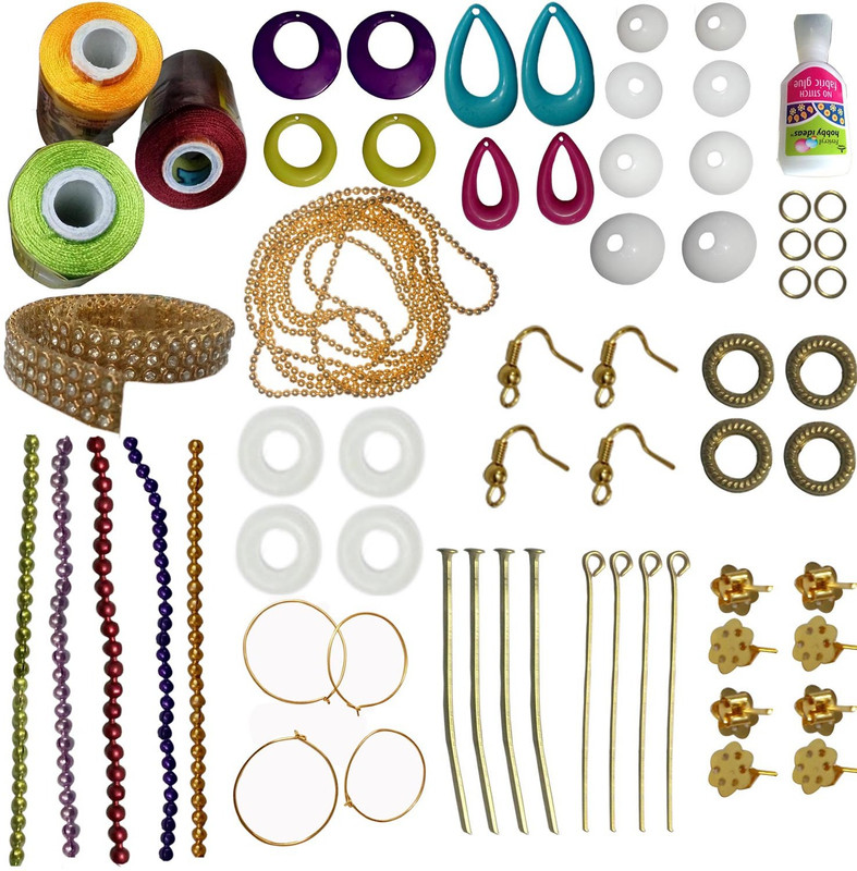 craftkit jewellery making mini kit with parrot green,yellow and maroon silk thread