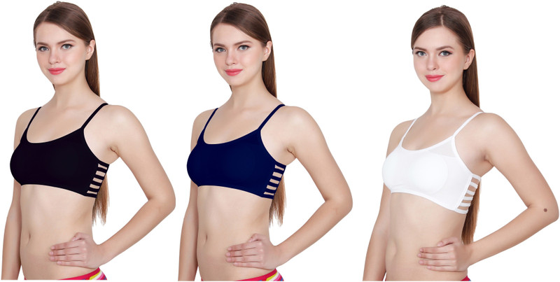 apraa byApraa white blue black Girls Bralette Lightly Padded Bra(Dark Blue, White, Black)