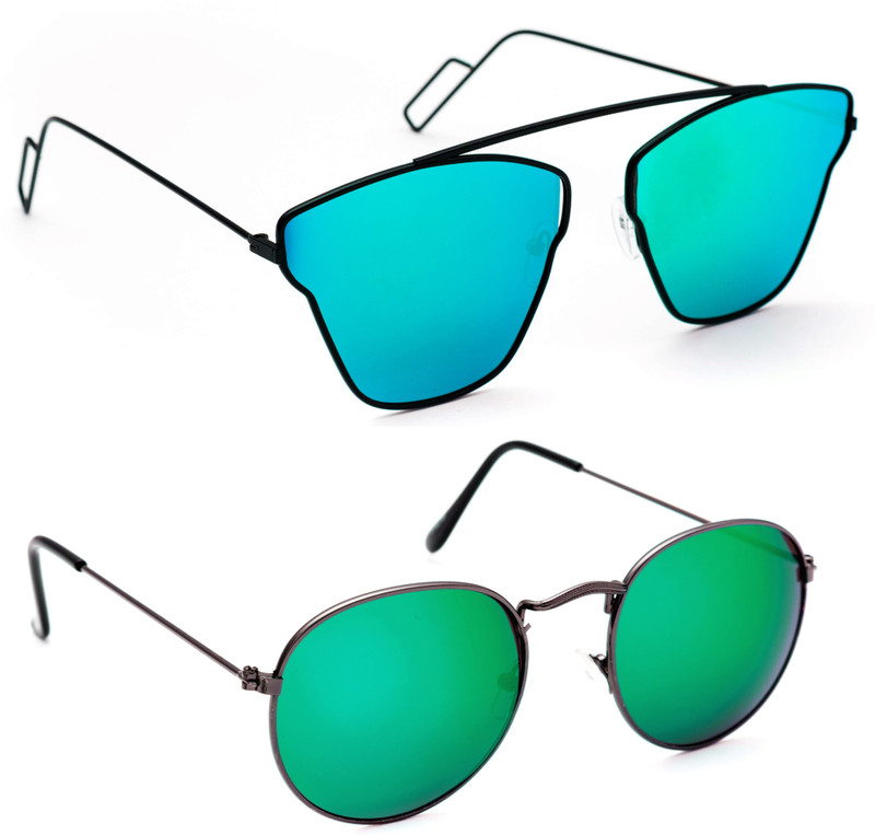 TheWhoop Aviator, Round Sunglasses(Green)