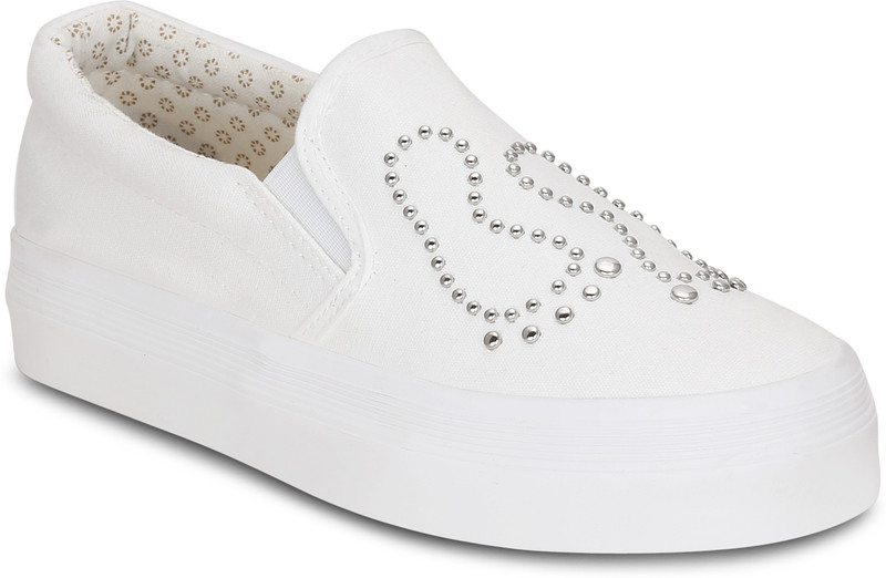 Get Glamr Slip On Sneakers For Women(White)
