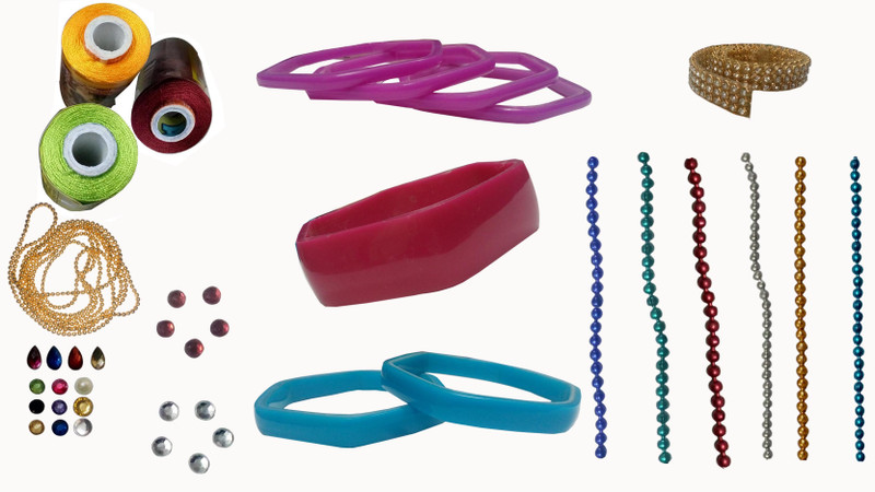 craftkit Jewellery making star bangle-2.8 mini kit with parrot green, yellow and maroon silk thread