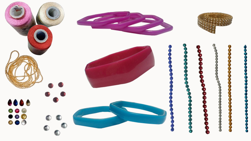 craftkit Jewellery making star bangle-2.8 mini kit with light pink, light sandal and red silk thread