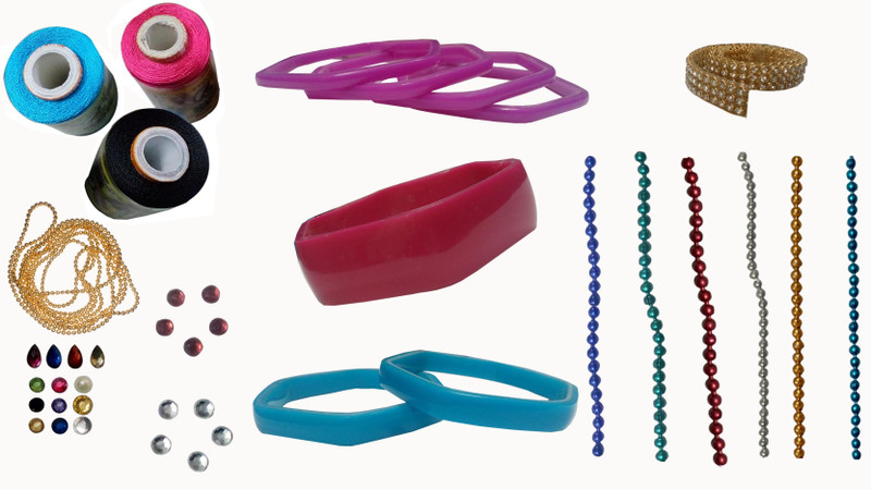 craftkit Jewellery making star bangle-2.8 mini kit with pink, black and sky blue silk thread