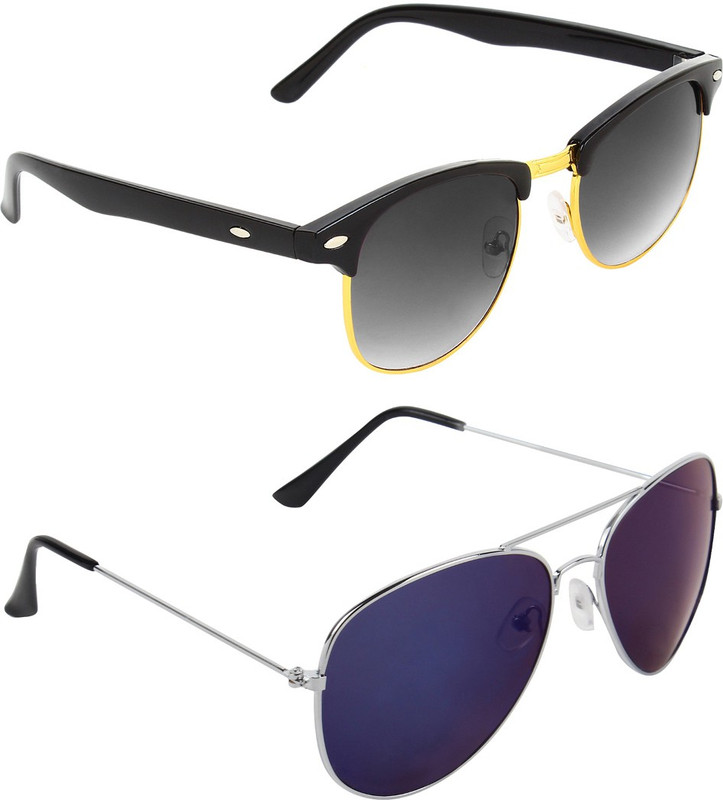 abner Clubmaster, Aviator Sunglasses(Black, Blue) abner Clubmaster, Aviator Sunglasses(Black, Blue)