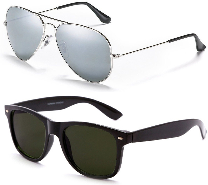 Dio Moda Aviator, Wayfarer Sunglasses(Green, Silver)