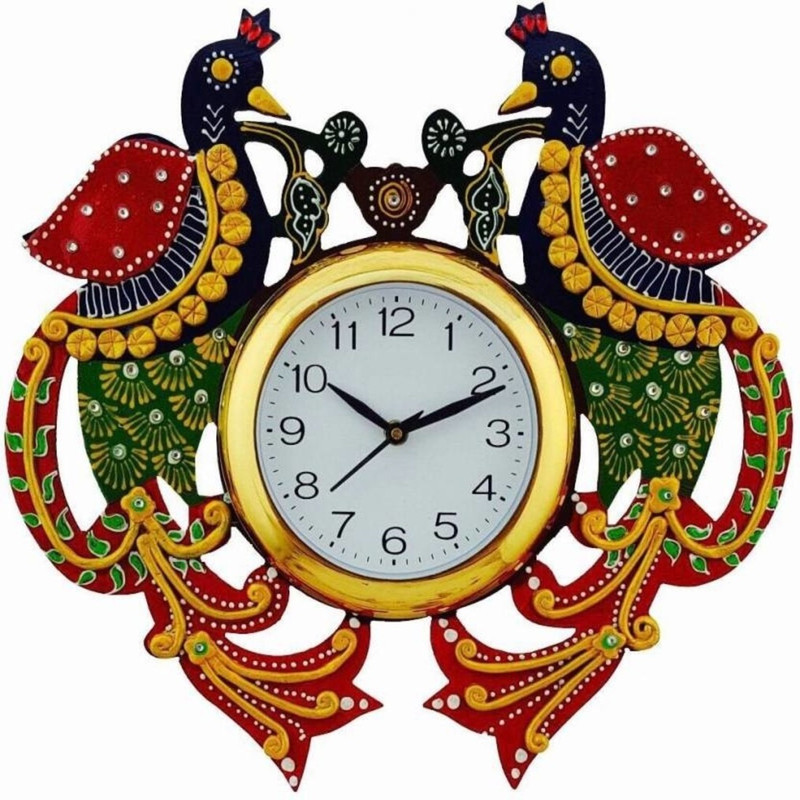 Pawan handicrafts & industries Analog 35.5 cm X 38 cm Wall Clock(Multicolor, With Glass)