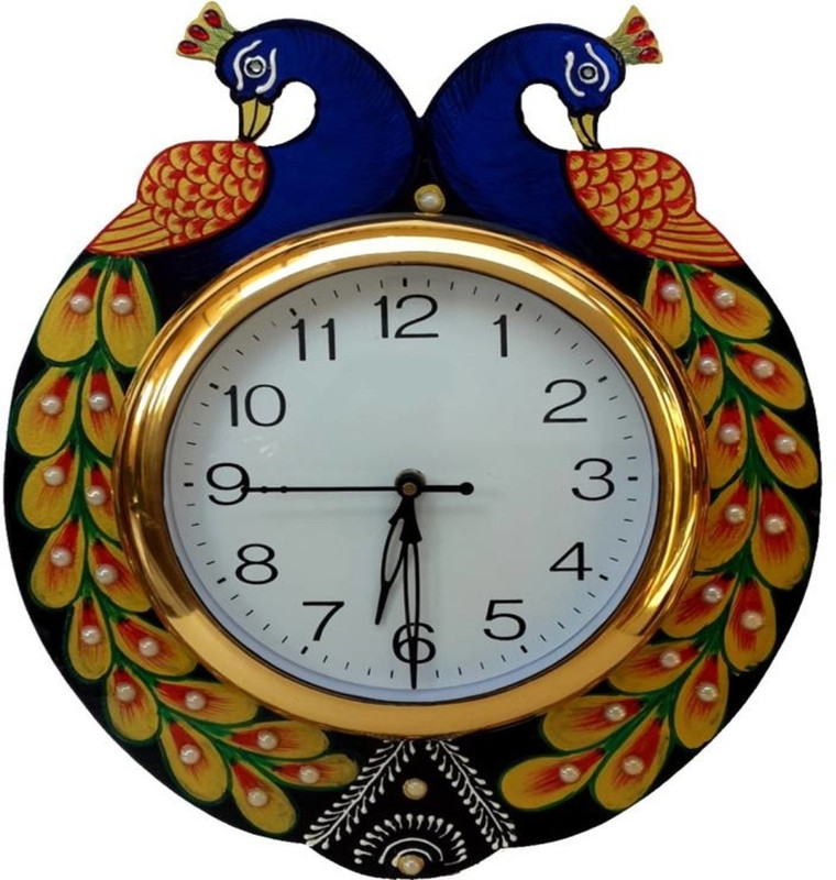 Pawan handicrafts & industries Analog 35.56 cm X 30.48 cm Wall Clock(Multicolor, With Glass)