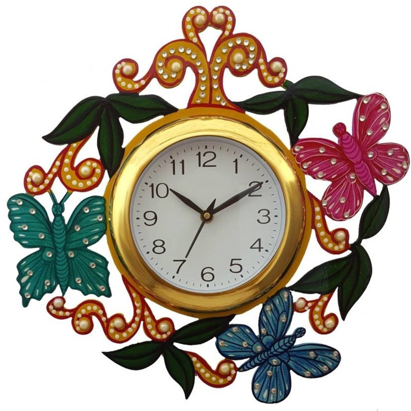 Pawan handicrafts & industries Analog 34 cm X 32 cm Wall Clock(Multicolor, With Glass)
