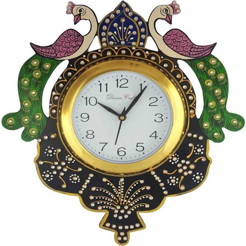 Pawan handicrafts & industries Analog 36 cm X 31 cm Wall Clock(Multicolor, With Glass)