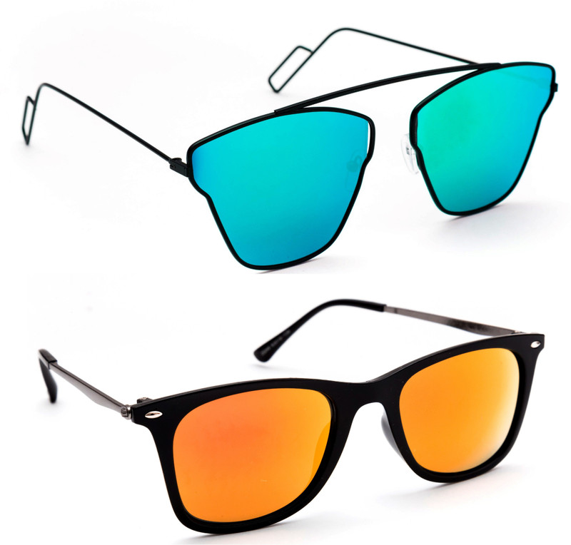 TheWhoop Wayfarer Sunglasses(Green, Orange)