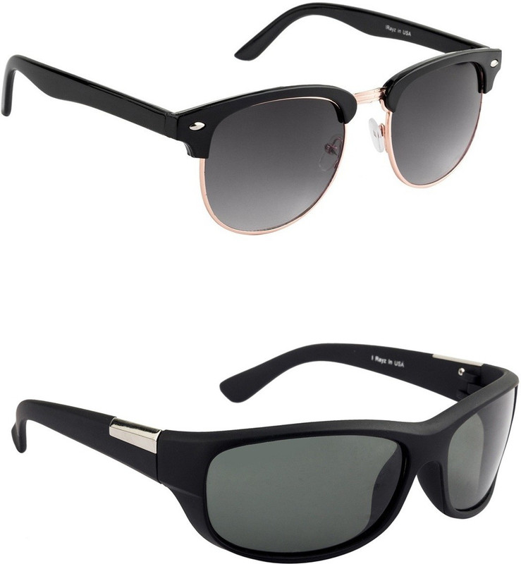 Irayz Clubmaster Sunglasses(Black, Black)