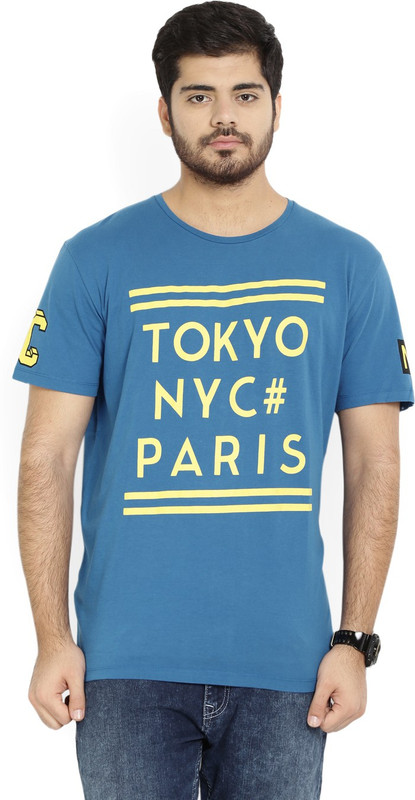 United Colors of Benetton Printed Men Round Neck Blue T-Shirt