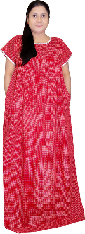 Elegancia Apparels Women Nighty(Red, White)