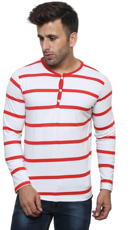 Leana Striped Men Round Neck Red, White T-Shirt