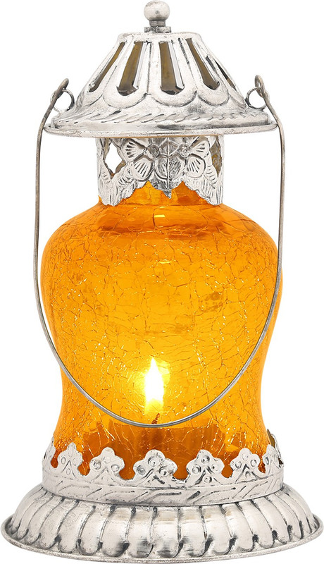 derien DE088 Yellow Glass Table Lantern(20 cm X 14 cm, Pack of 1)