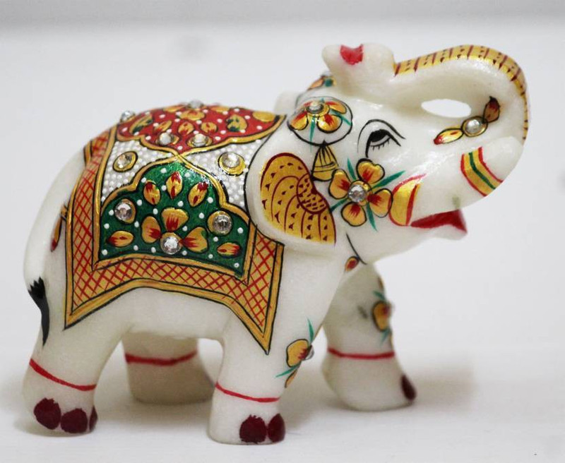 ajmera sales COLOURFULL MARBLE ELETHANT Decorative Showpiece  -  8 cm(Marble, Multicolor)