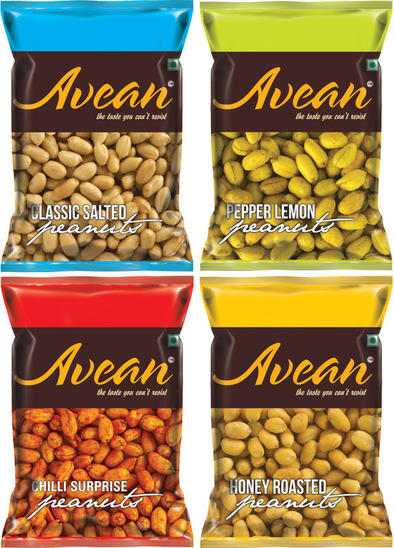 Avean Flavoured Peanuts::Classic Salted::Chilli Surprise::Lemmon Pepper::Honey Roasted Peanuts::Combo Pack of 4(Pack of 4, 4 x 100, 400 g)