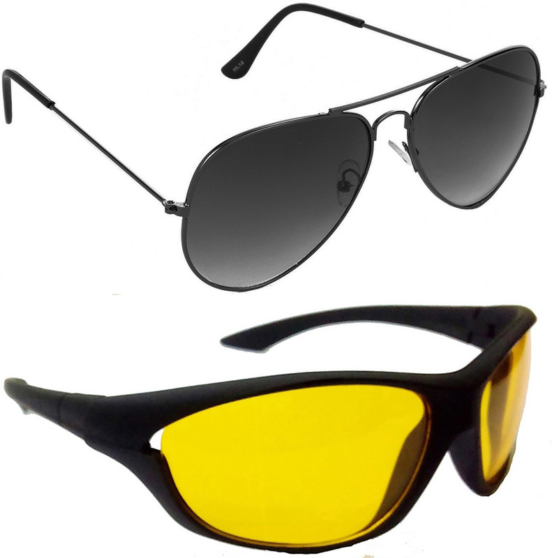 Hrinkar Aviator Sunglasses(Grey, Yellow)