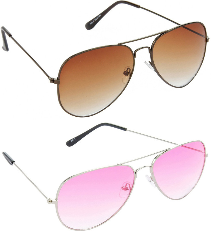 Hrinkar Aviator Sunglasses(Brown, Pink)