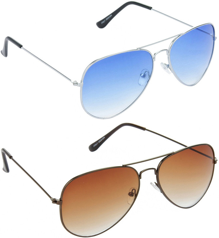 Hrinkar Aviator Sunglasses(Blue, Brown)