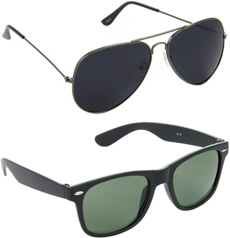 Hrinkar Aviator Sunglasses(Black, Green)