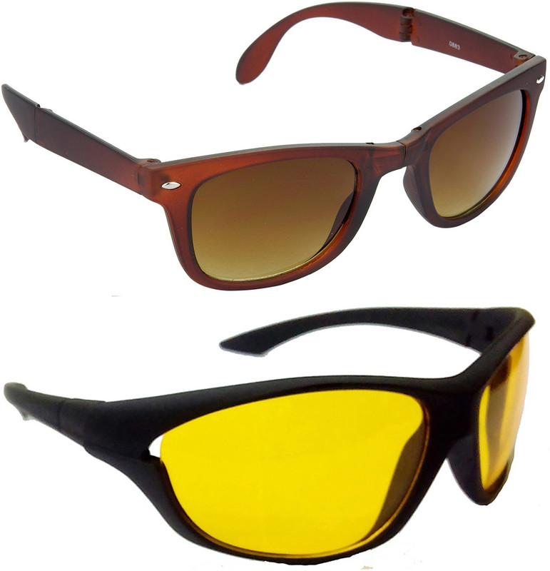 Hrinkar Wayfarer Sunglasses(Brown, Yellow)