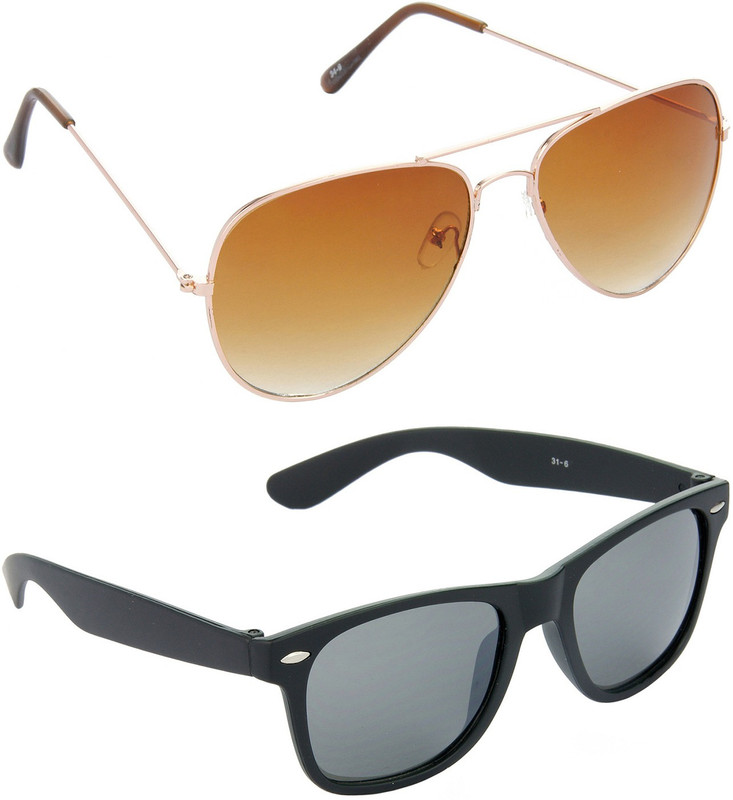 Hrinkar Aviator Sunglasses(Brown, Grey)