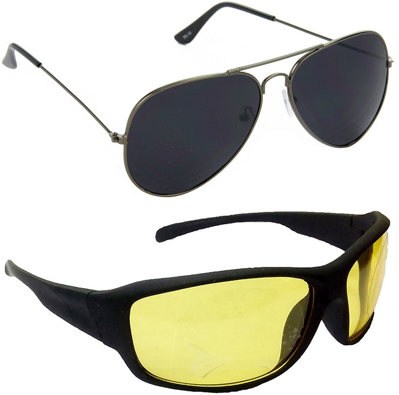 Hrinkar Aviator Sunglasses(Black, Yellow)