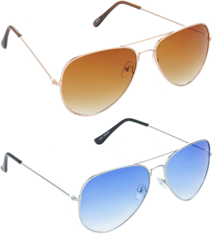 Hrinkar Aviator Sunglasses(Brown, Blue)