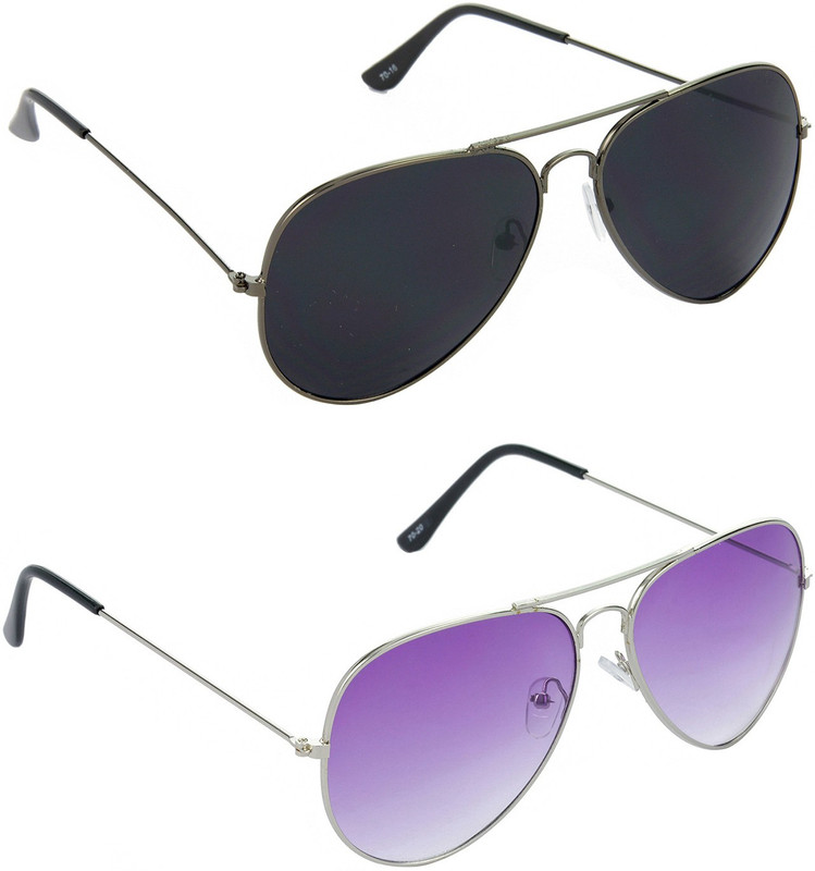 Hrinkar Aviator Sunglasses(Black, Violet)